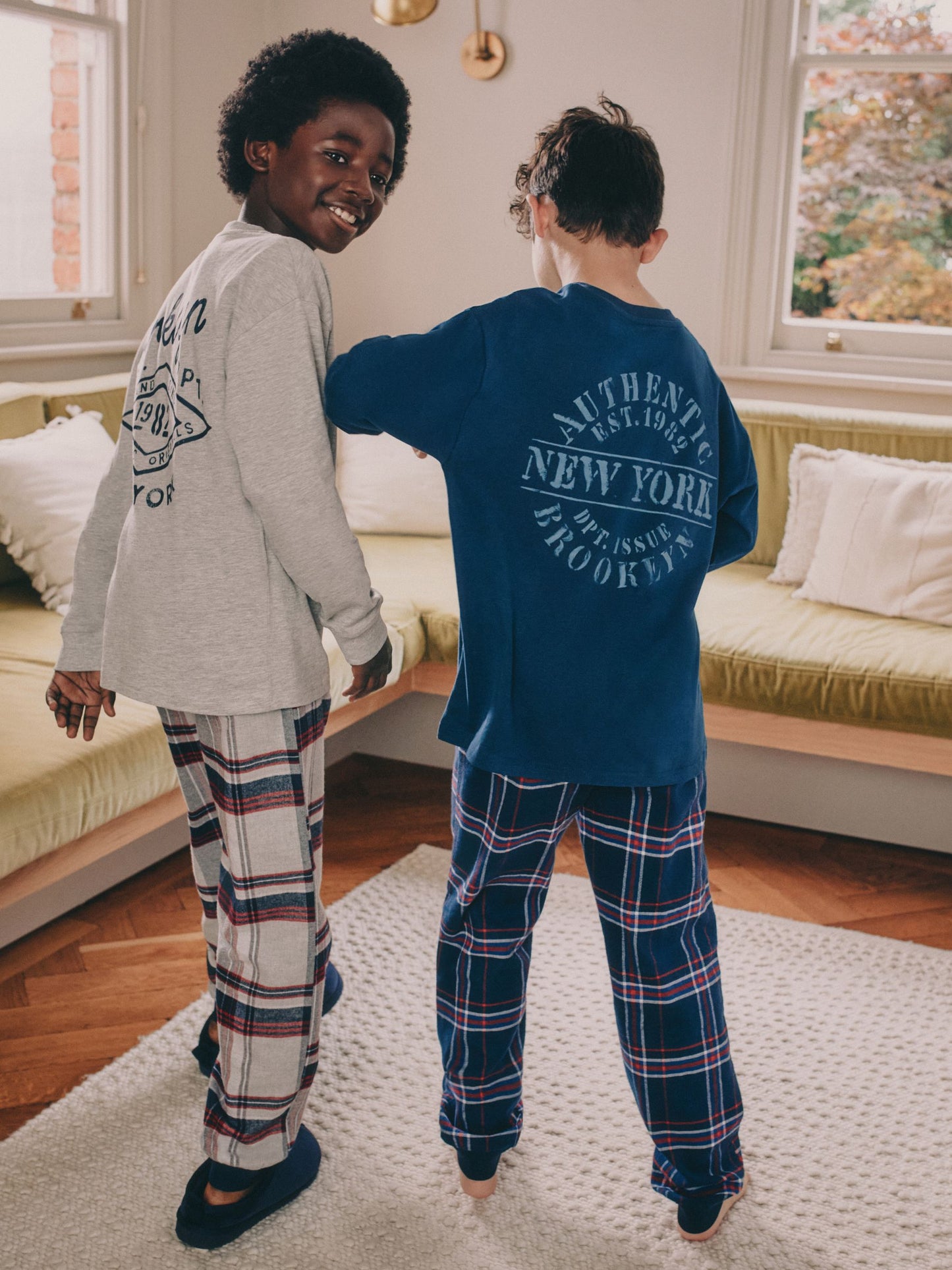Grey/Blue Long Sleeve Woven Check Pyjamas 2 Pack (3-16yrs) image 4