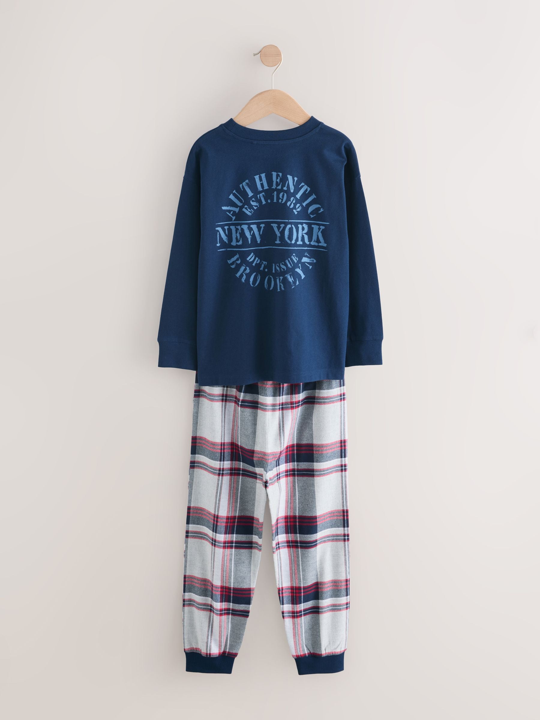 Grey/Blue Long Sleeve Woven Check Pyjamas 2 Pack (3-16yrs) image 7
