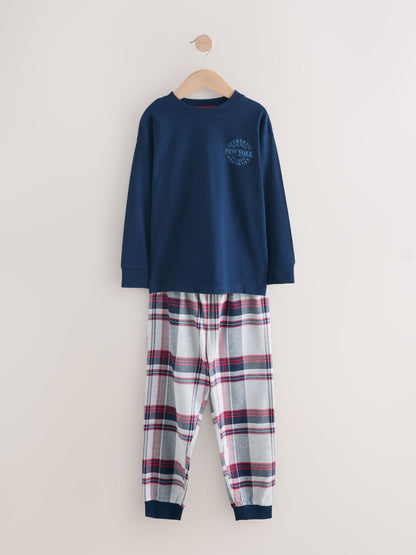 Grey/Blue Long Sleeve Woven Check Pyjamas 2 Pack (3-16yrs) image 8