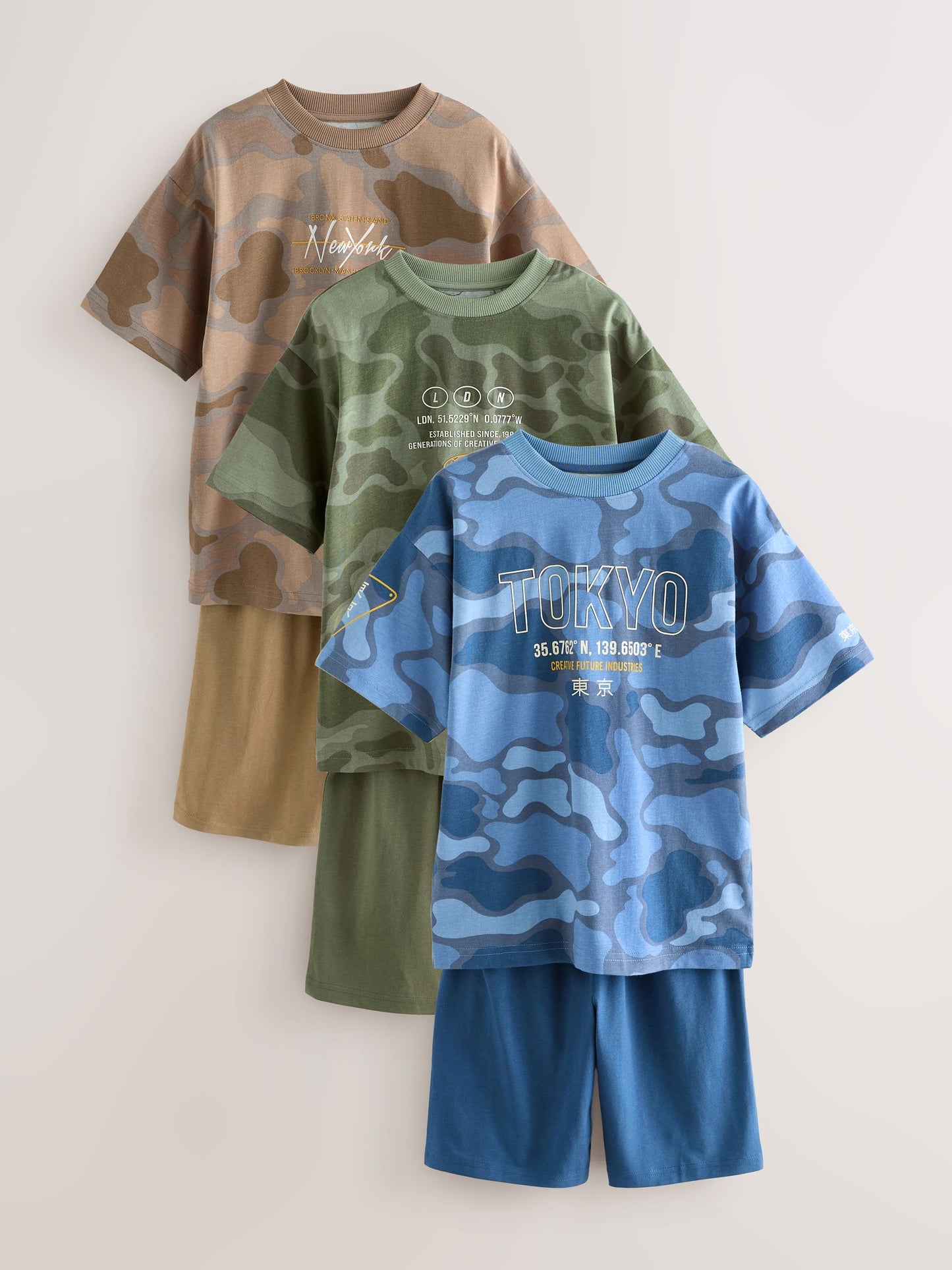 Blue/Green Camo Short Pyjamas 3 Pack (3-16yrs) image 1