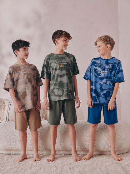 Blue/Green Camo Short Pyjamas 3 Pack (3-16yrs) image 6
