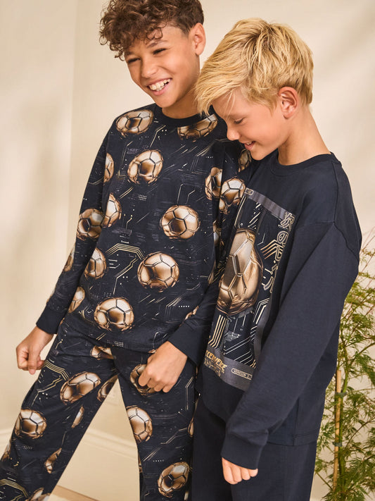 Black/Gold Football Long Sleeve Pyjamas 2 Pack (3-16yrs) image 3