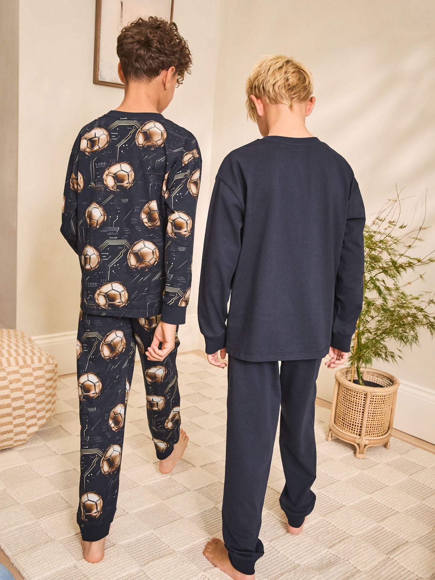 Black/Gold Football Long Sleeve Pyjamas 2 Pack (3-16yrs)
