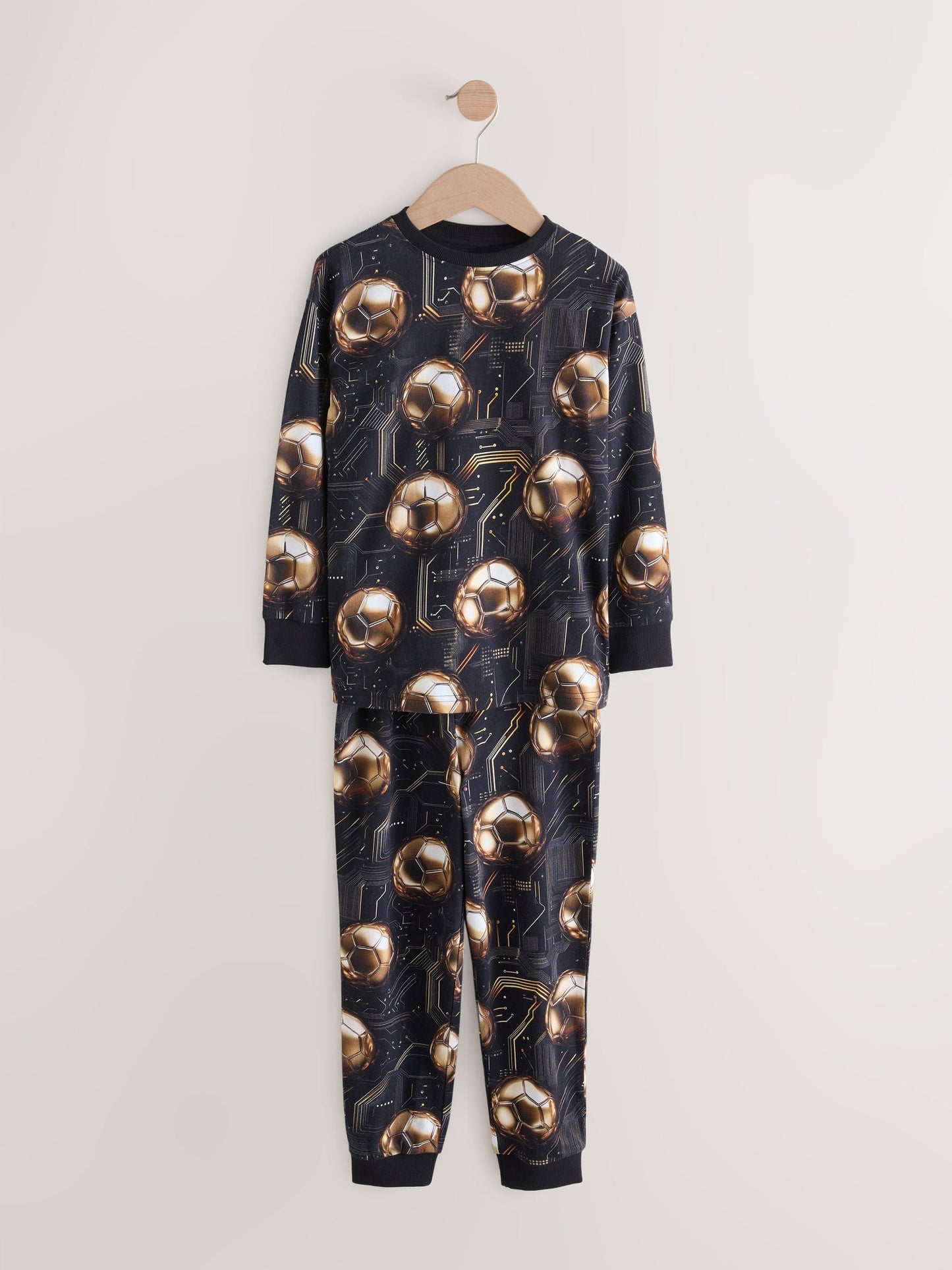 Black/Gold Football Long Sleeve Pyjamas 2 Pack (3-16yrs)