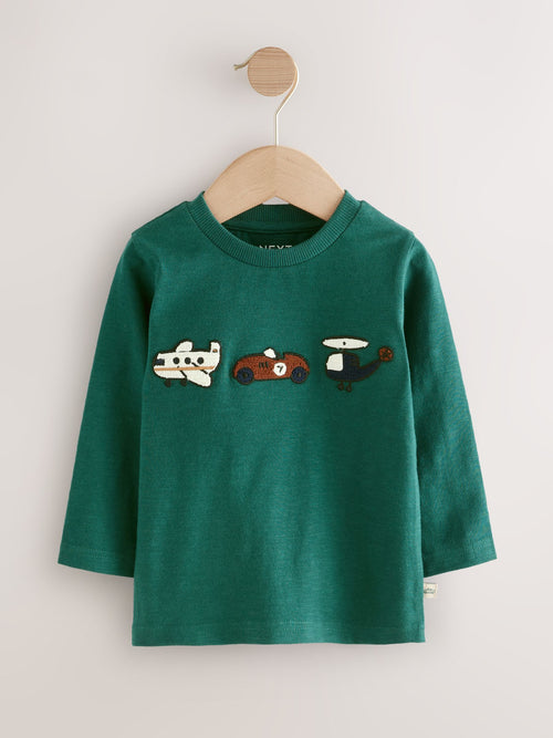 Green Transport Long Sleeve Appliqué T-Shirt (3mths-7yrs) image 1