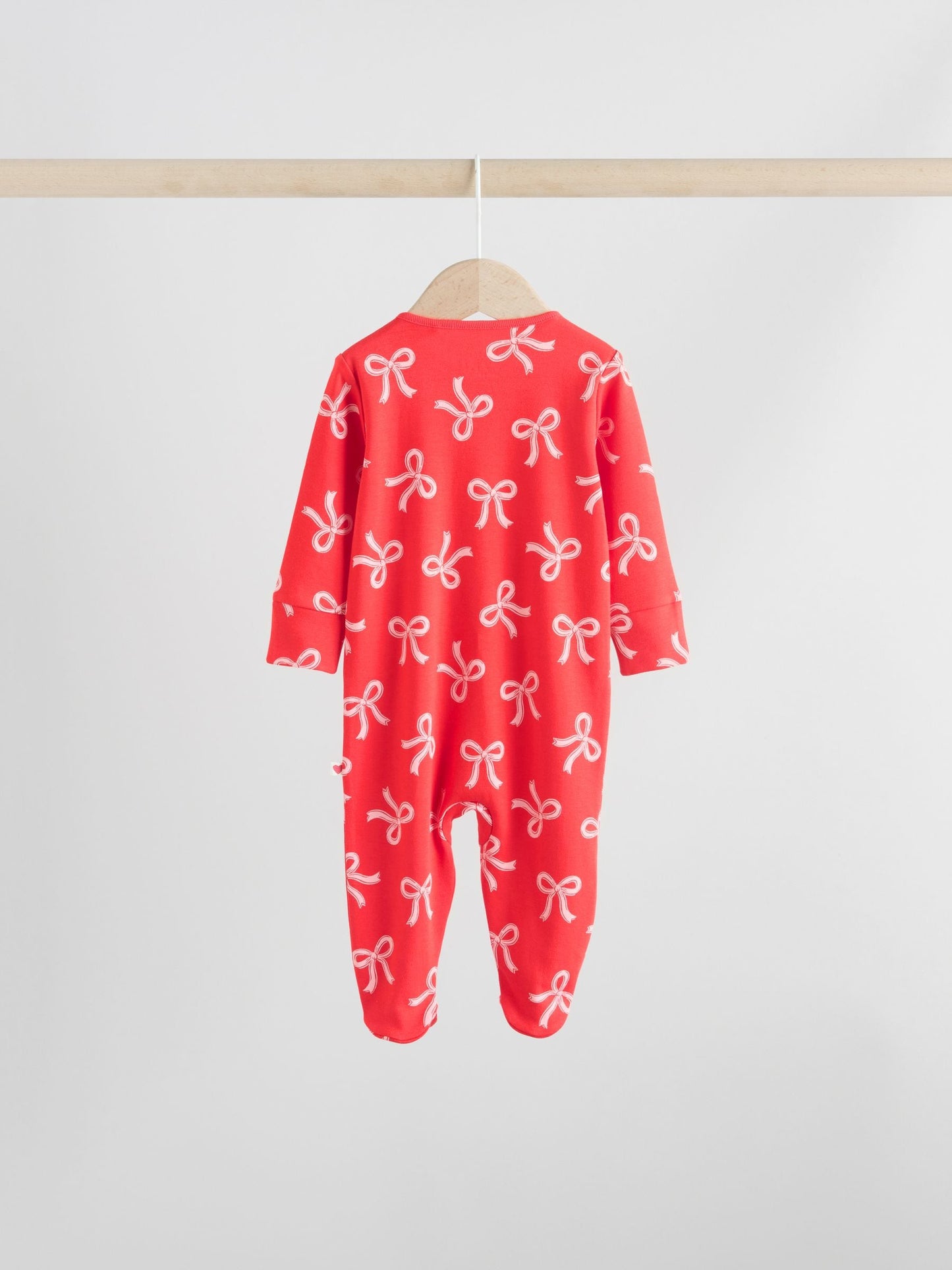 Red Bow Two Way Zip Baby Sleepsuits 3 Pack (0-2yrs)