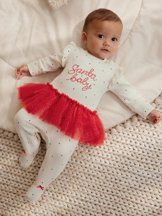 Red/Cream Tutu Santa Baby Sleepsuit (0mths-2yrs)