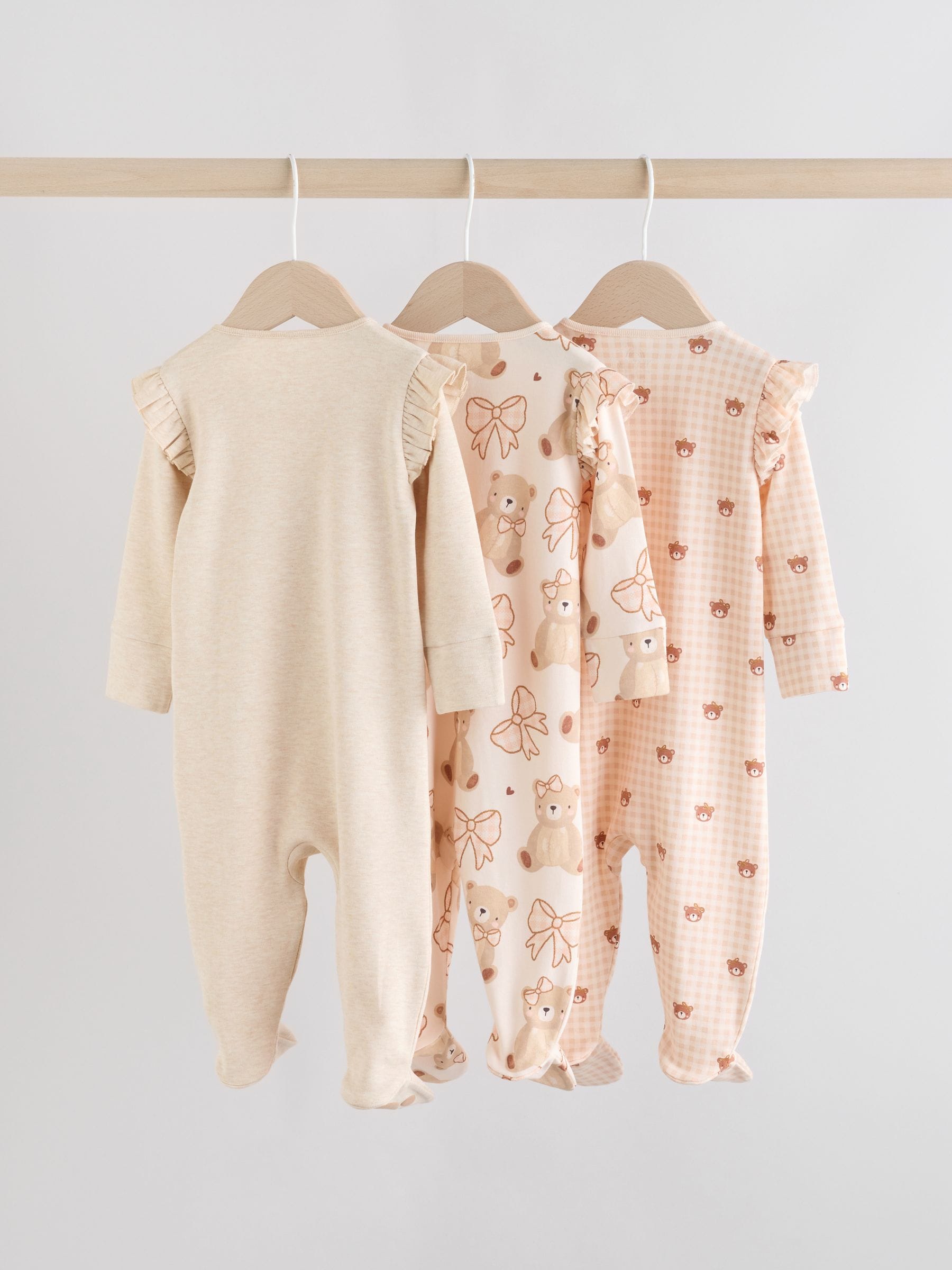 Neutral Bear Two Way Zip Baby Sleepsuits 3 Pack (0-2yrs) image 2