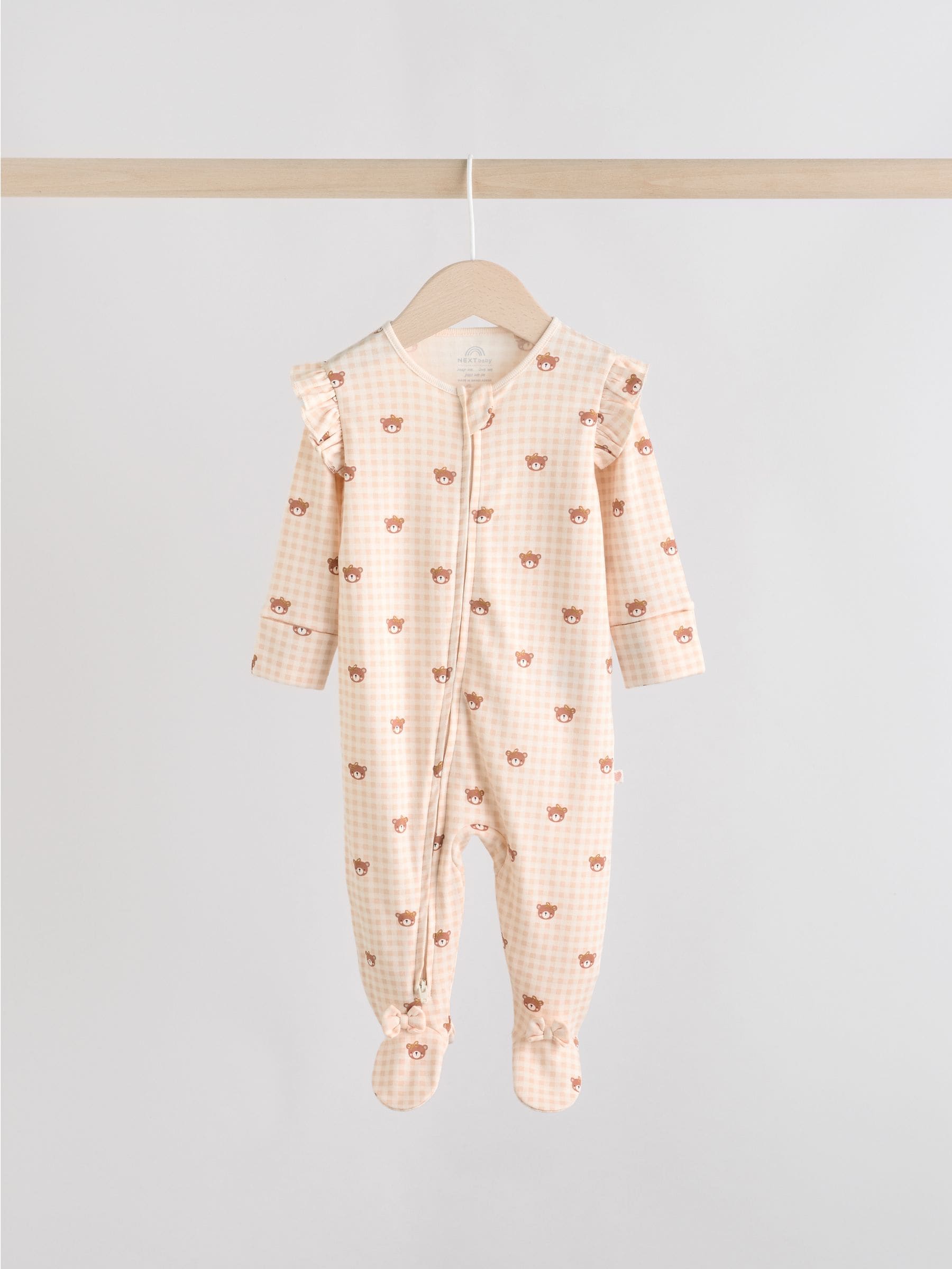 Neutral Bear Two Way Zip Baby Sleepsuits 3 Pack (0-2yrs) image 4