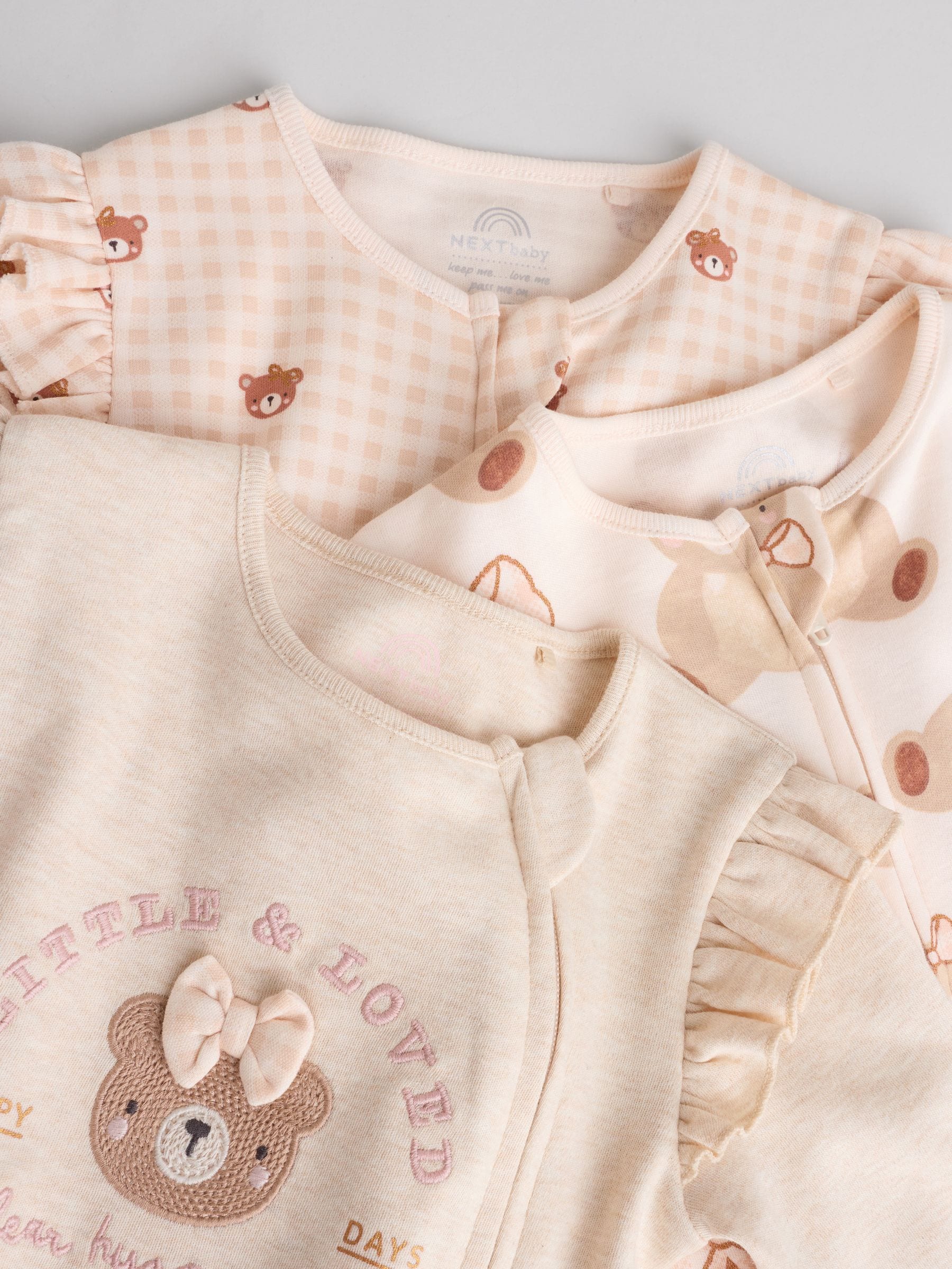 Neutral Bear Two Way Zip Baby Sleepsuits 3 Pack (0-2yrs) image 7
