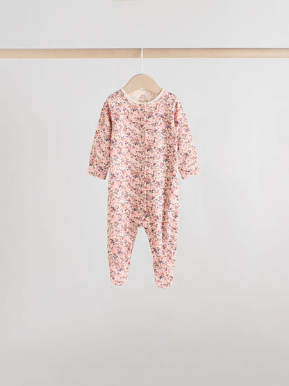 Pink/Rust Ditsy Floral 5 Pack Baby Sleepsuits (0-2yrs) image 7