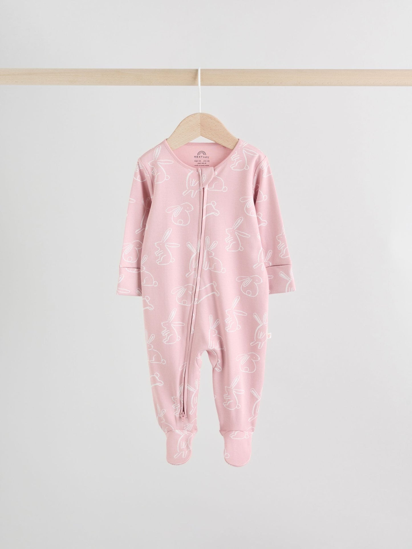 Pink Bunny Two Way Zip Baby Sleepsuits 3 Pack (0mths-2yrs) image 3