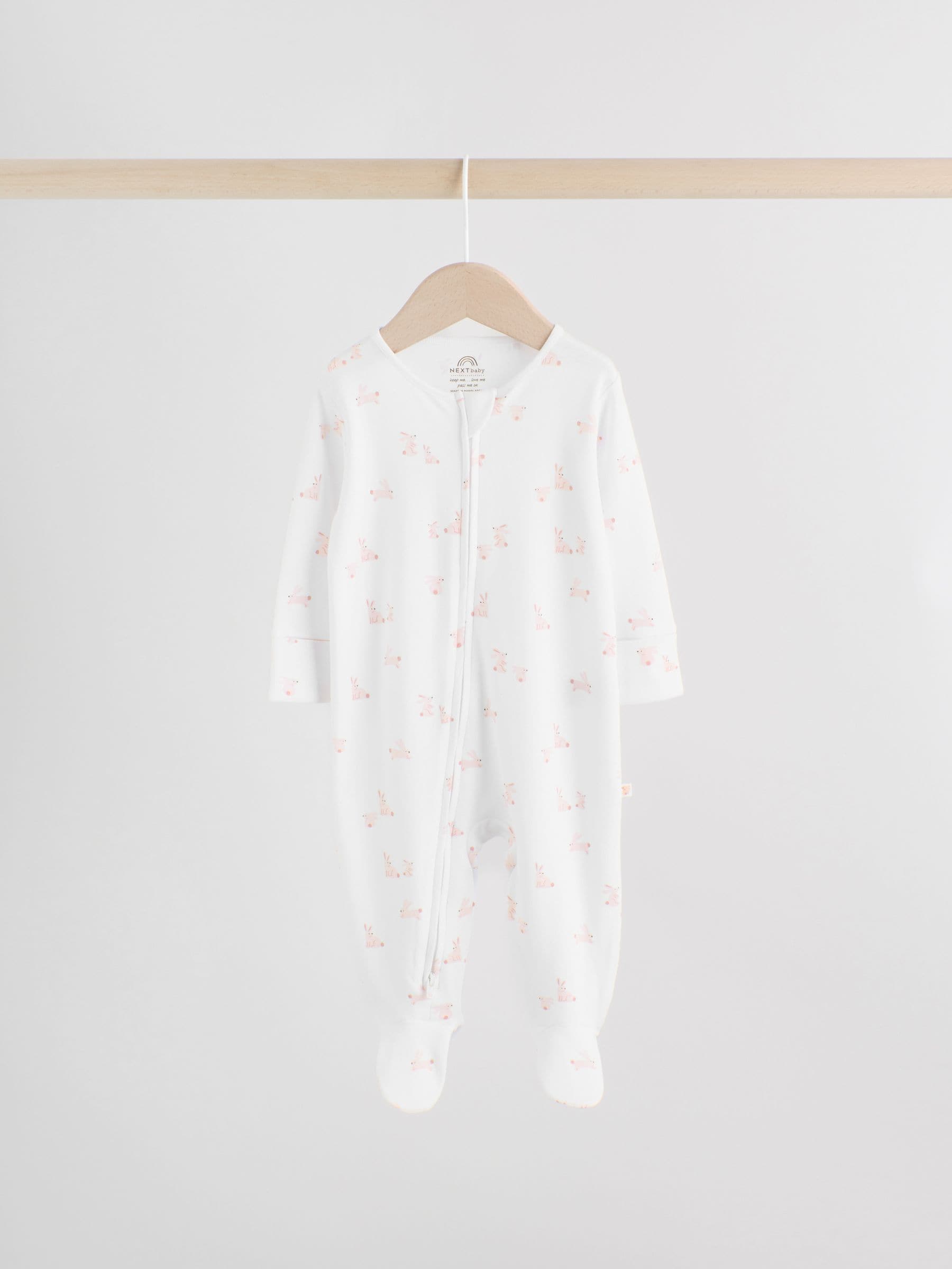 Pink Bunny Two Way Zip Baby Sleepsuits 3 Pack (0mths-2yrs) image 4