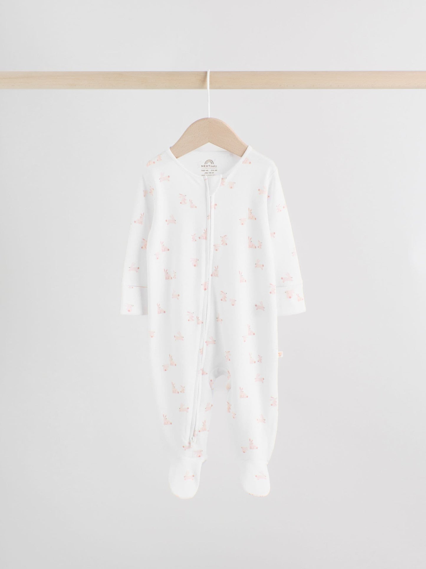 Pink Bunny Two Way Zip Baby Sleepsuits 3 Pack (0mths-2yrs) image 4