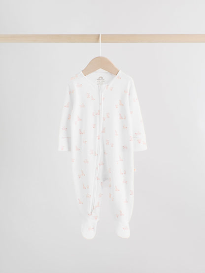 Pink Bunny Two Way Zip Baby Sleepsuits 3 Pack (0mths-2yrs) image 4