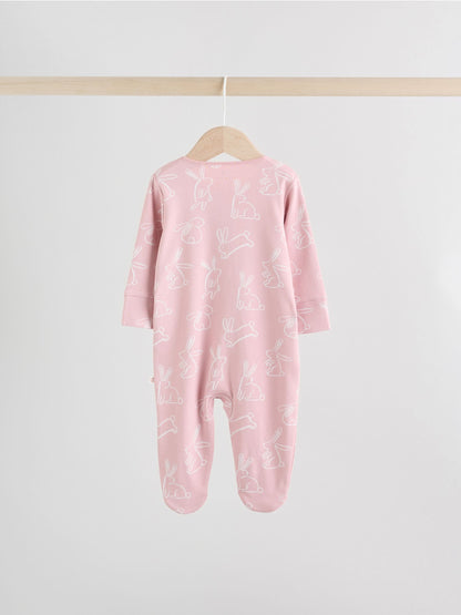 Pink Bunny Two Way Zip Baby Sleepsuits 3 Pack (0mths-2yrs) image 5