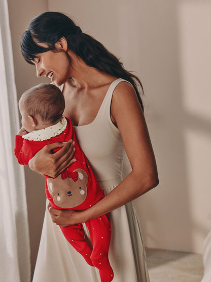 Red Bow Bear Baby Sleepsuits 3 Pack (0mths-2yrs)