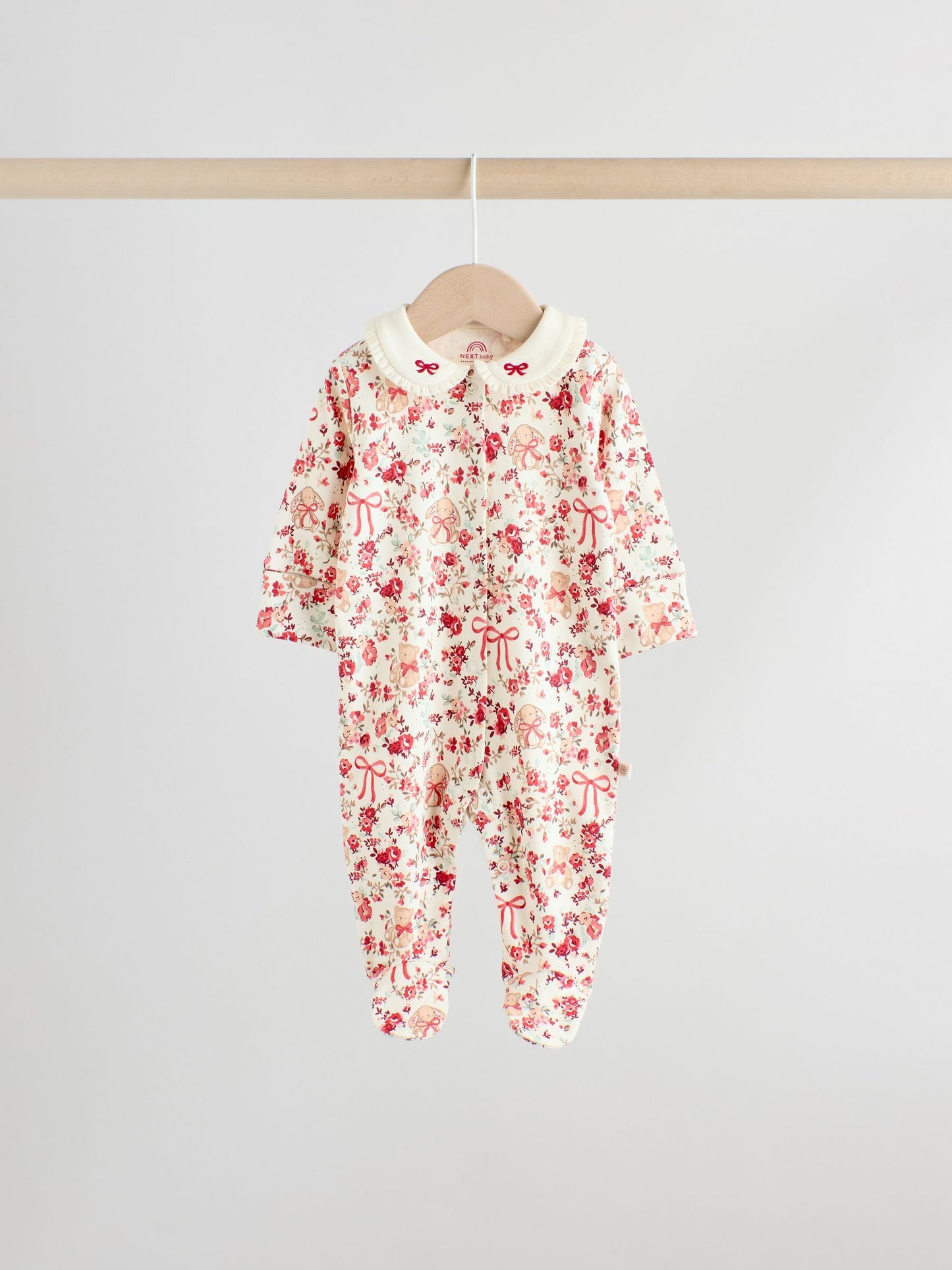 Red Bow Bear Baby Sleepsuits 3 Pack (0mths-2yrs)