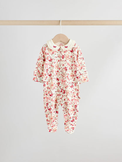 Red Bow Bear Baby Sleepsuits 3 Pack (0mths-2yrs)