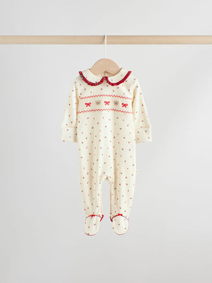 Red Bow Bear Baby Sleepsuits 3 Pack (0mths-2yrs)