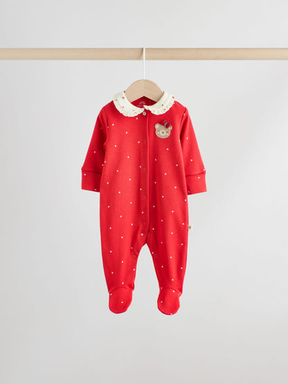 Red Bow Bear Baby Sleepsuits 3 Pack (0mths-2yrs)