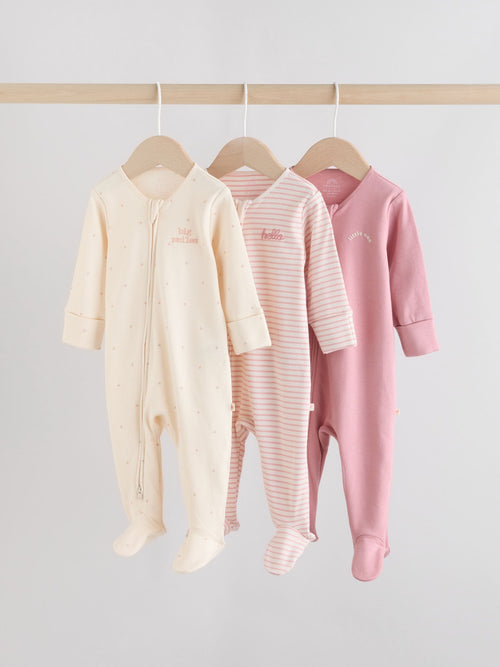 Pink Heart Two Way Zip Baby Sleepsuits 3 Pack (0-2yrs) image 1