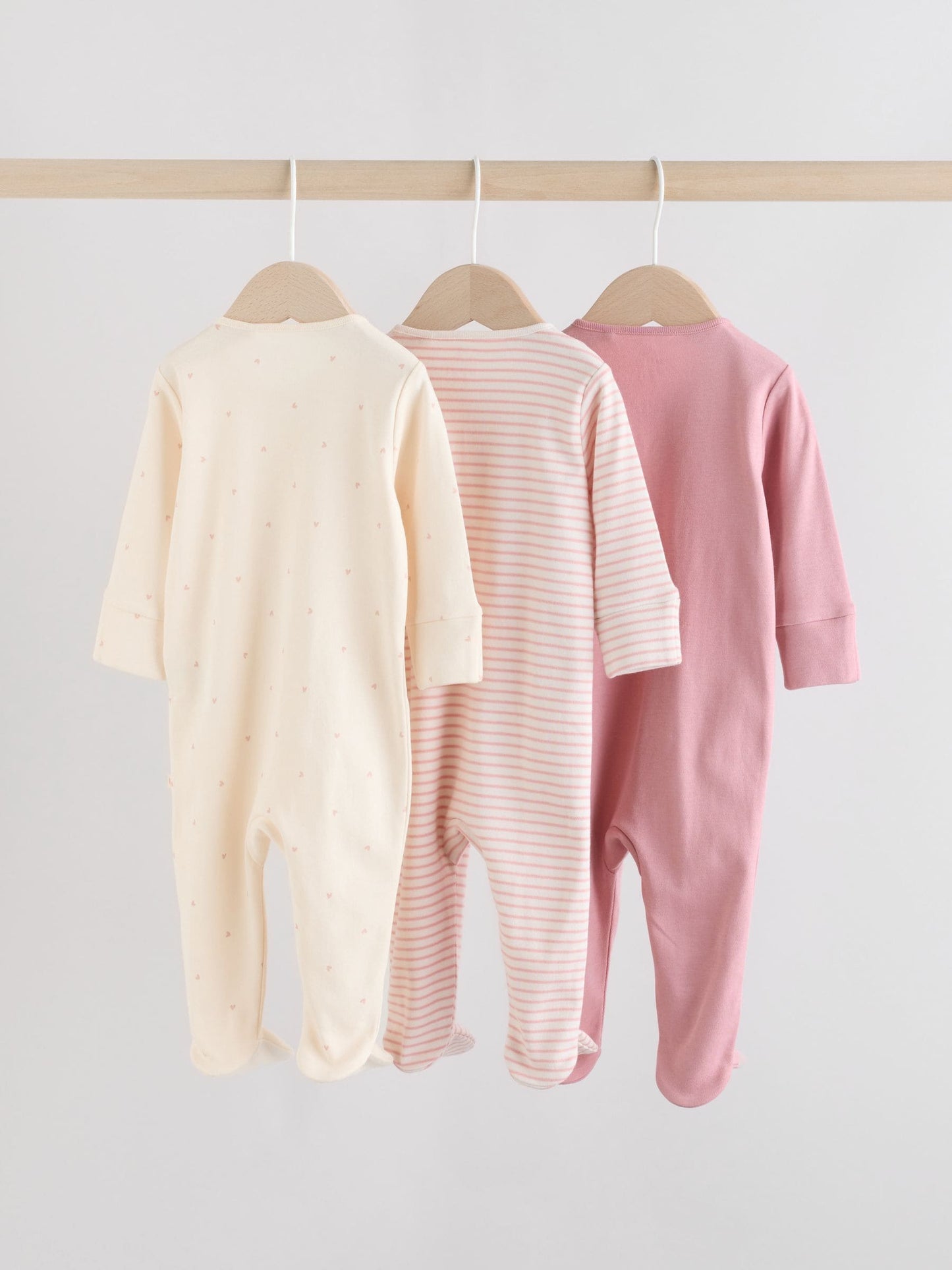 Pink Heart Two Way Zip Baby Sleepsuits 3 Pack (0-2yrs) image 2