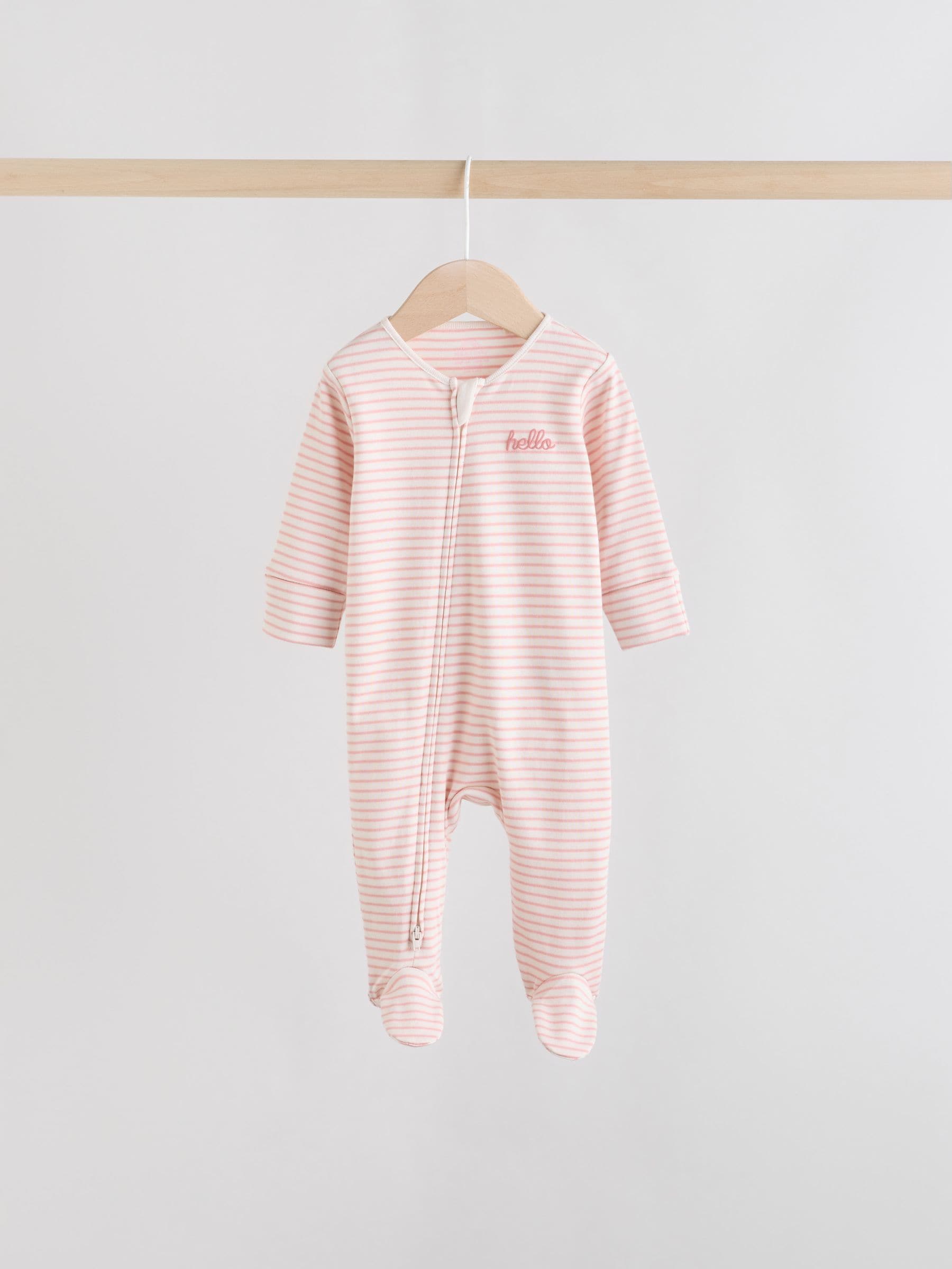 Pink Heart Two Way Zip Baby Sleepsuits 3 Pack (0-2yrs) image 4