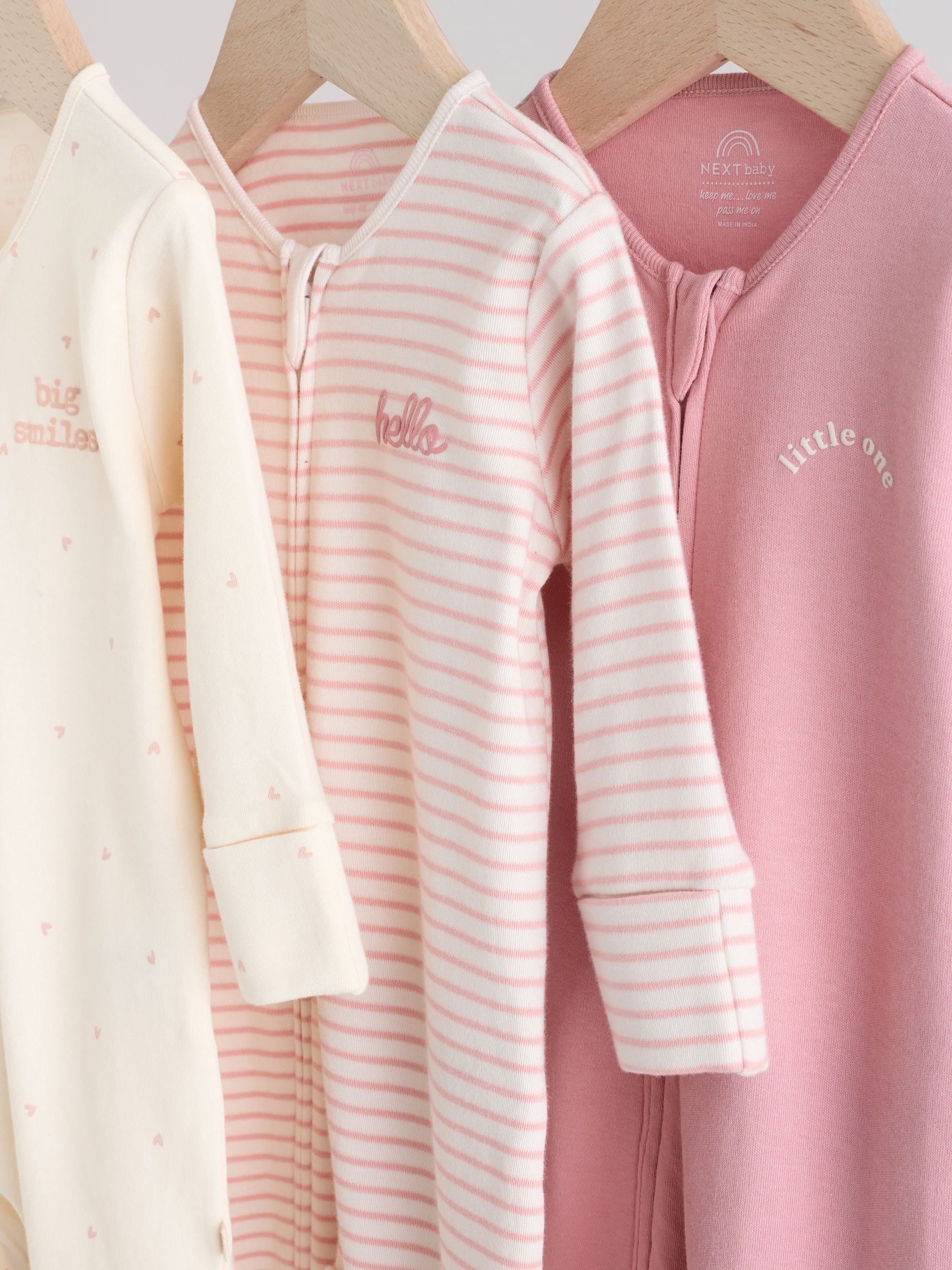 Pink Heart Two Way Zip Baby Sleepsuits 3 Pack (0-2yrs) image 7