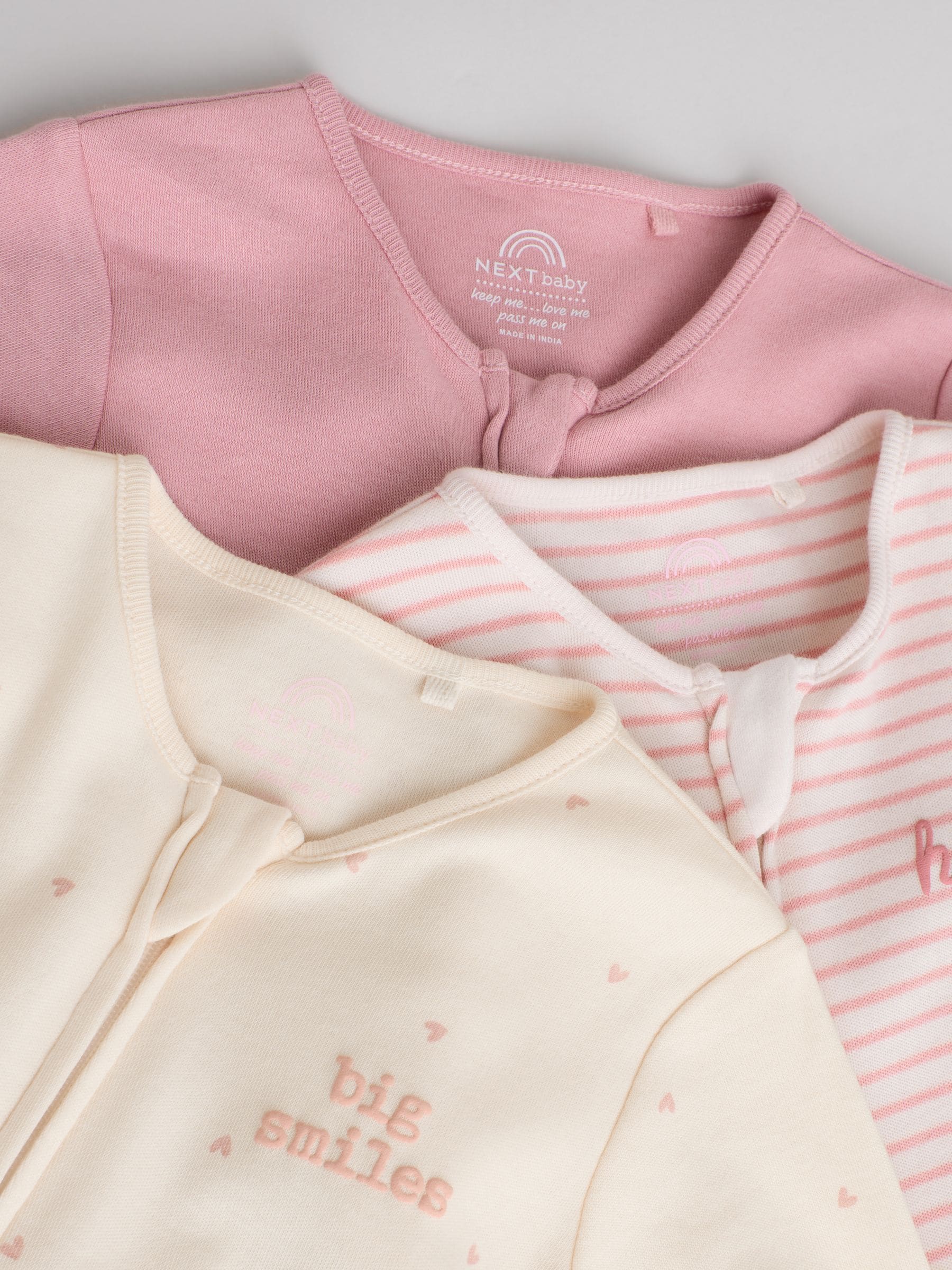 Pink Heart Two Way Zip Baby Sleepsuits 3 Pack (0-2yrs) image 8