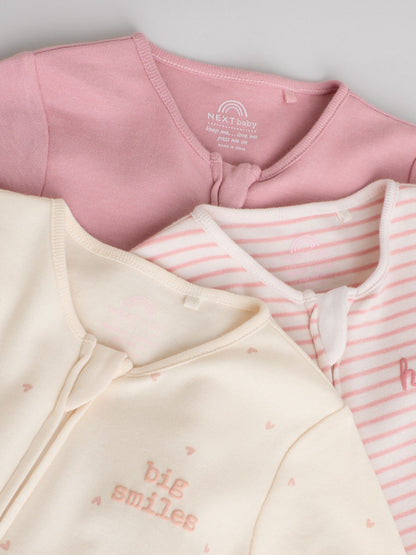 Pink Heart Two Way Zip Baby Sleepsuits 3 Pack (0-2yrs) image 8