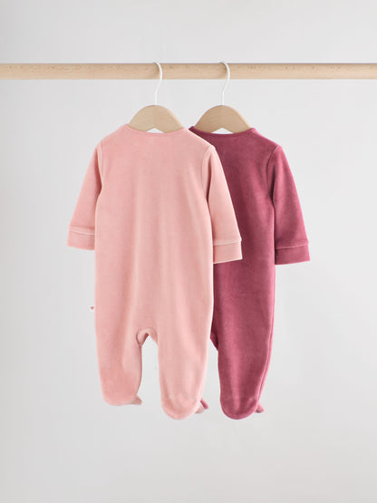 Pink Velour Baby Sleepsuits 2 Pack (0mths-2yrs) image 4