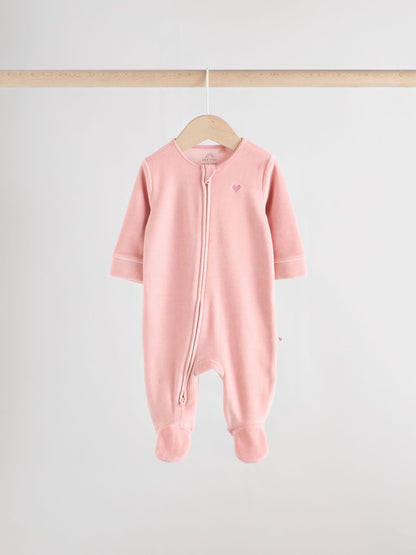 Pink Velour Baby Sleepsuits 2 Pack (0mths-2yrs) image 6