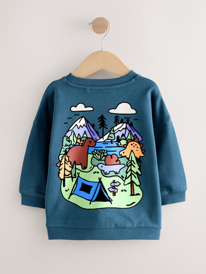 Dsiney Kidz - Blue Dinosaur Back Printed Crew Neck Sweat Top (3mths-7yrs) image 2