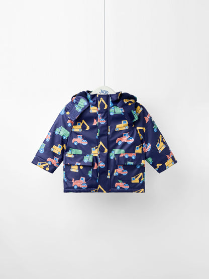Dsiney Kidz - JoJo Maman Bébé Navy Transport Navy Cosy Lined Waterproof Jacket image 2