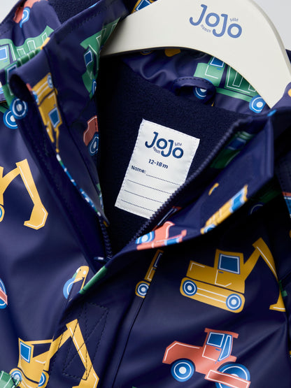Dsiney Kidz - JoJo Maman Bébé Navy Transport Navy Cosy Lined Waterproof Jacket image 5