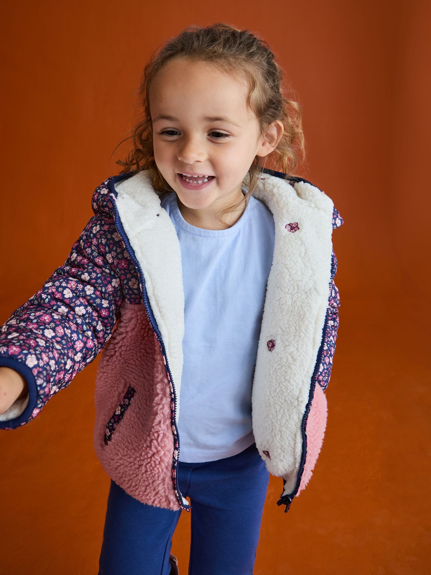 Dsiney Kidz - JoJo Maman Bébé Pink Reversible Borg Lined Jacket image 4