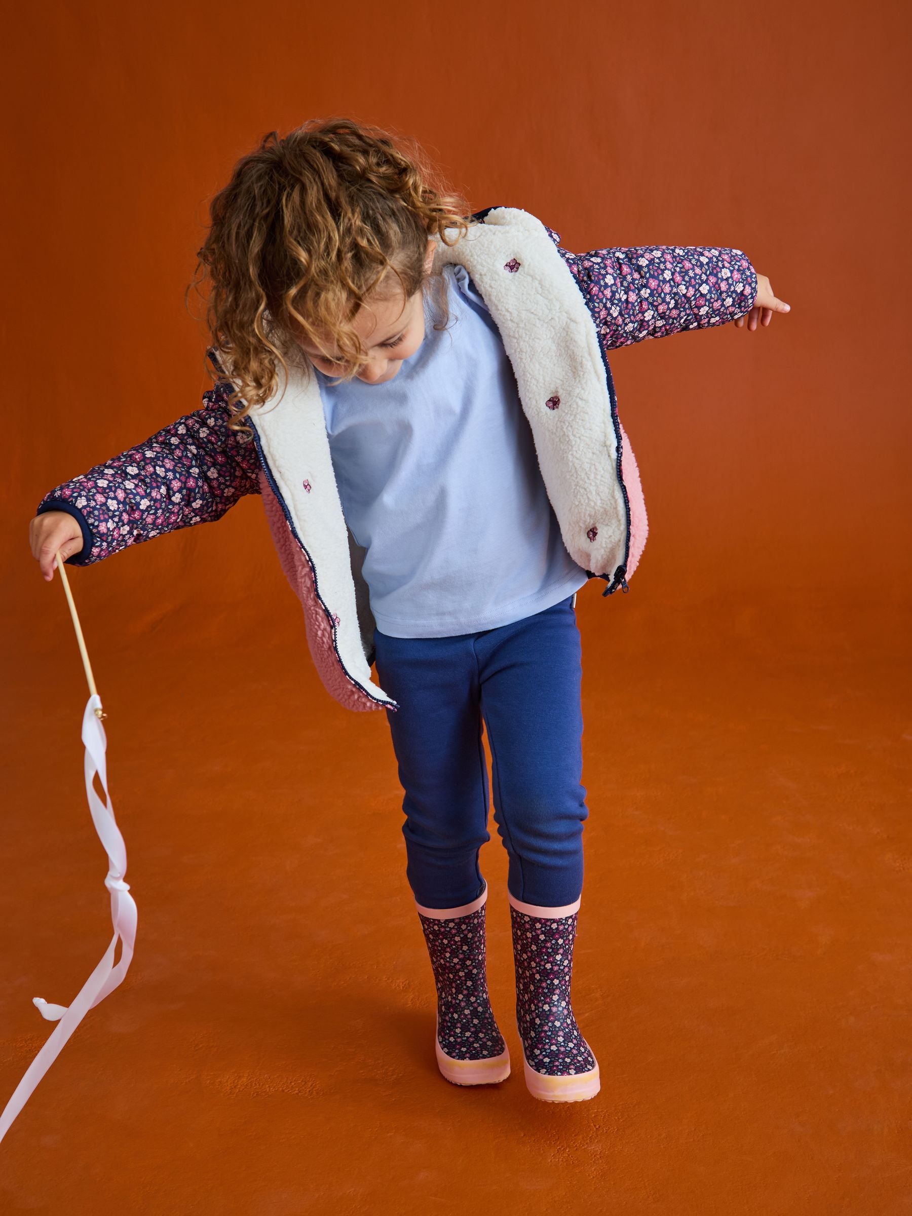 Dsiney Kidz - JoJo Maman Bébé Pink Reversible Borg Lined Jacket image 5