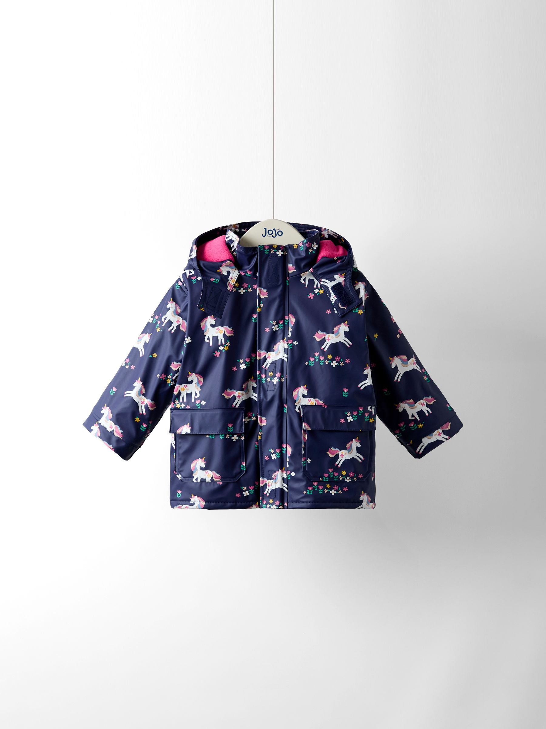 Dsiney Kidz - JoJo Maman Bébé Navy Unicorn Waterproof Cosy Lined Jacket image 1