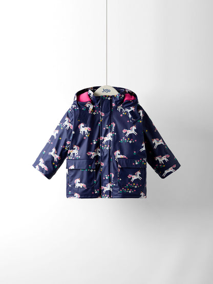 Dsiney Kidz - JoJo Maman Bébé Navy Unicorn Waterproof Cosy Lined Jacket image 1