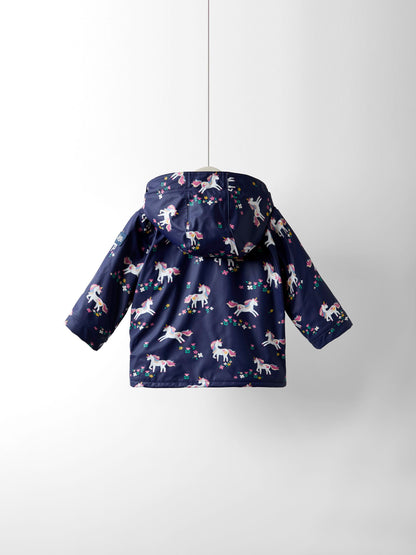 Dsiney Kidz - JoJo Maman Bébé Navy Unicorn Waterproof Cosy Lined Jacket image 2