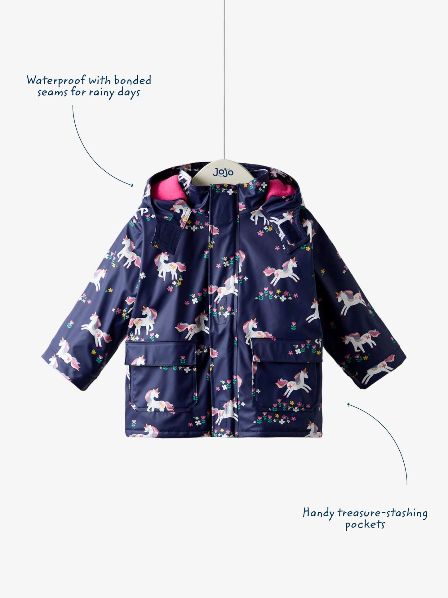 Dsiney Kidz - JoJo Maman Bébé Navy Unicorn Waterproof Cosy Lined Jacket image 3