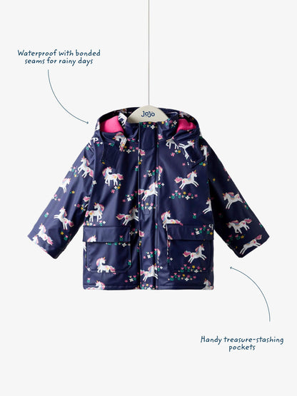 Dsiney Kidz - JoJo Maman Bébé Navy Unicorn Waterproof Cosy Lined Jacket image 3