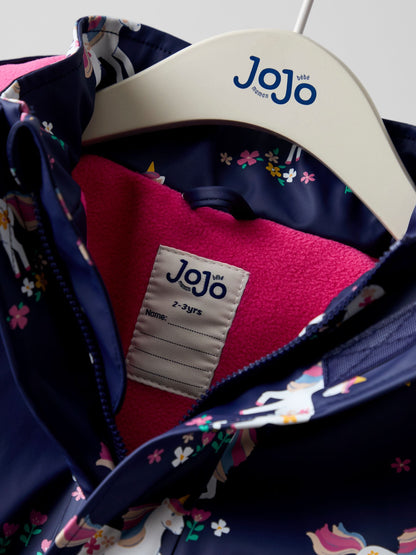Dsiney Kidz - JoJo Maman Bébé Navy Unicorn Waterproof Cosy Lined Jacket image 6