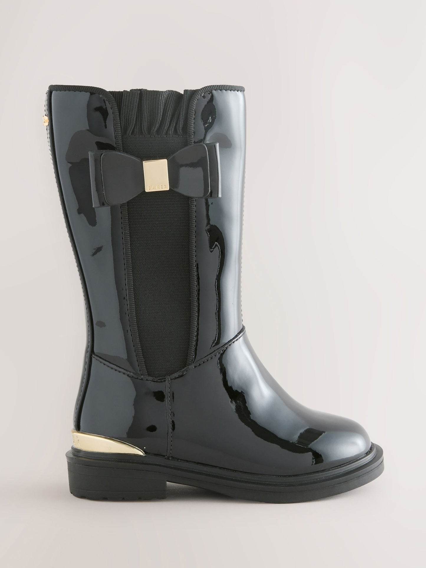 Baker by Ted Baker Girls Patent Tall Knee High Black Boots With Bow image 1