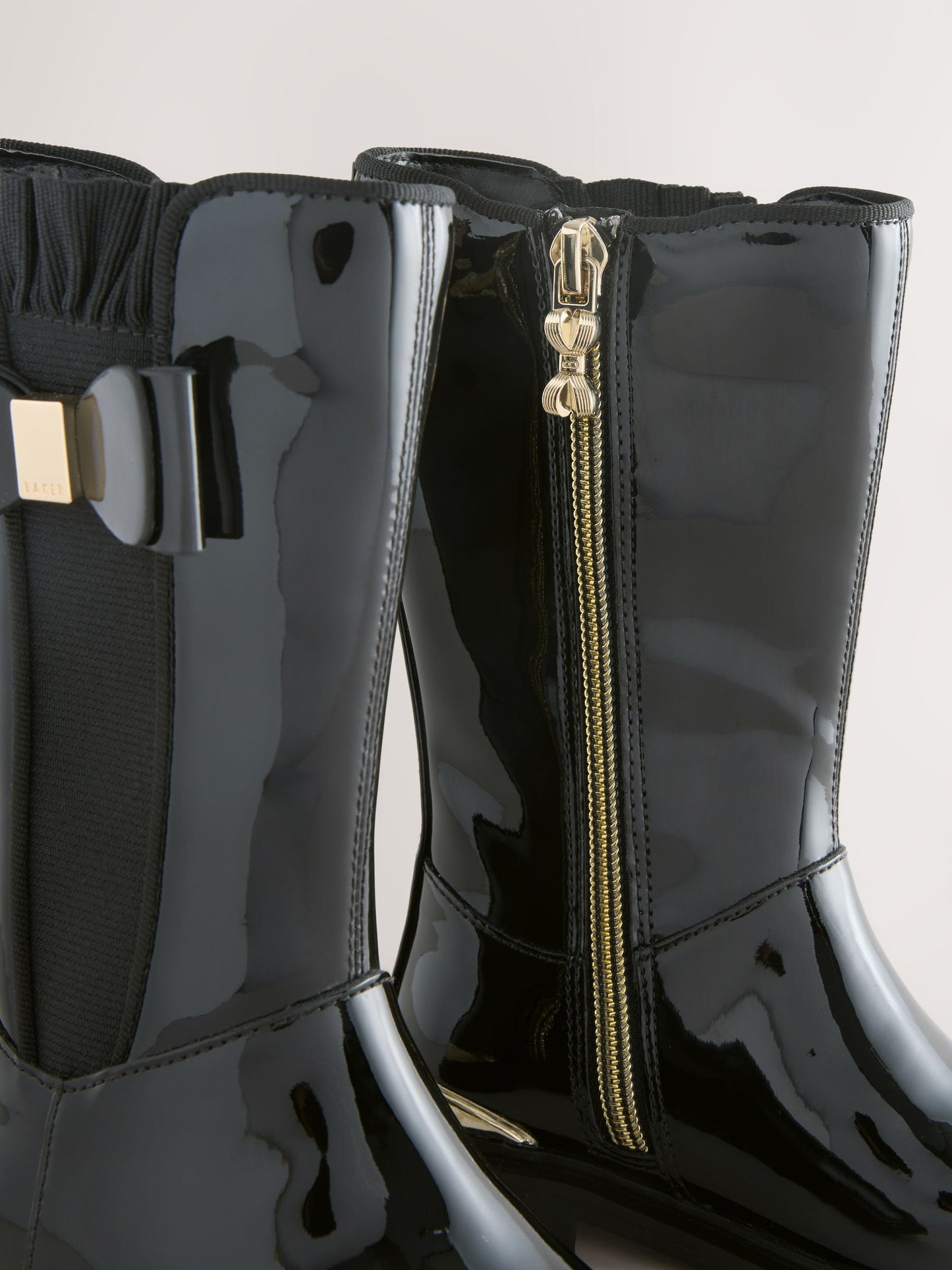 Baker by Ted Baker Girls Patent Tall Knee High Black Boots With Bow image 4