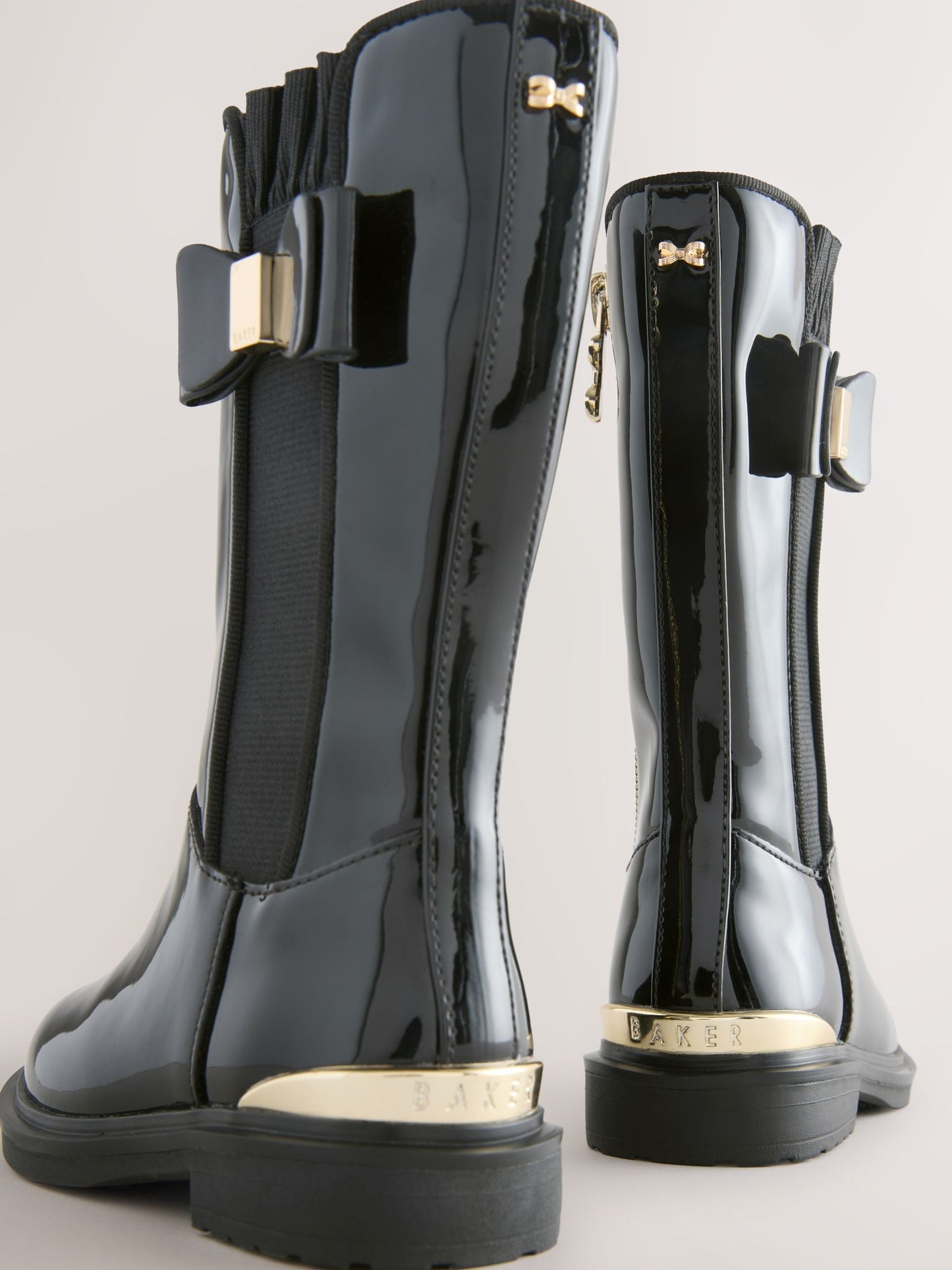 Baker by Ted Baker Girls Patent Tall Knee High Black Boots With Bow image 5