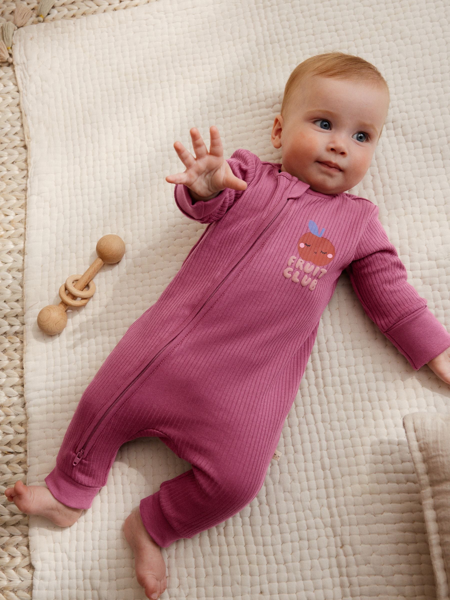 Multi Fruit Two Way Zip Baby Sleepsuits 3 Pack (0mths-3yrs) image 3