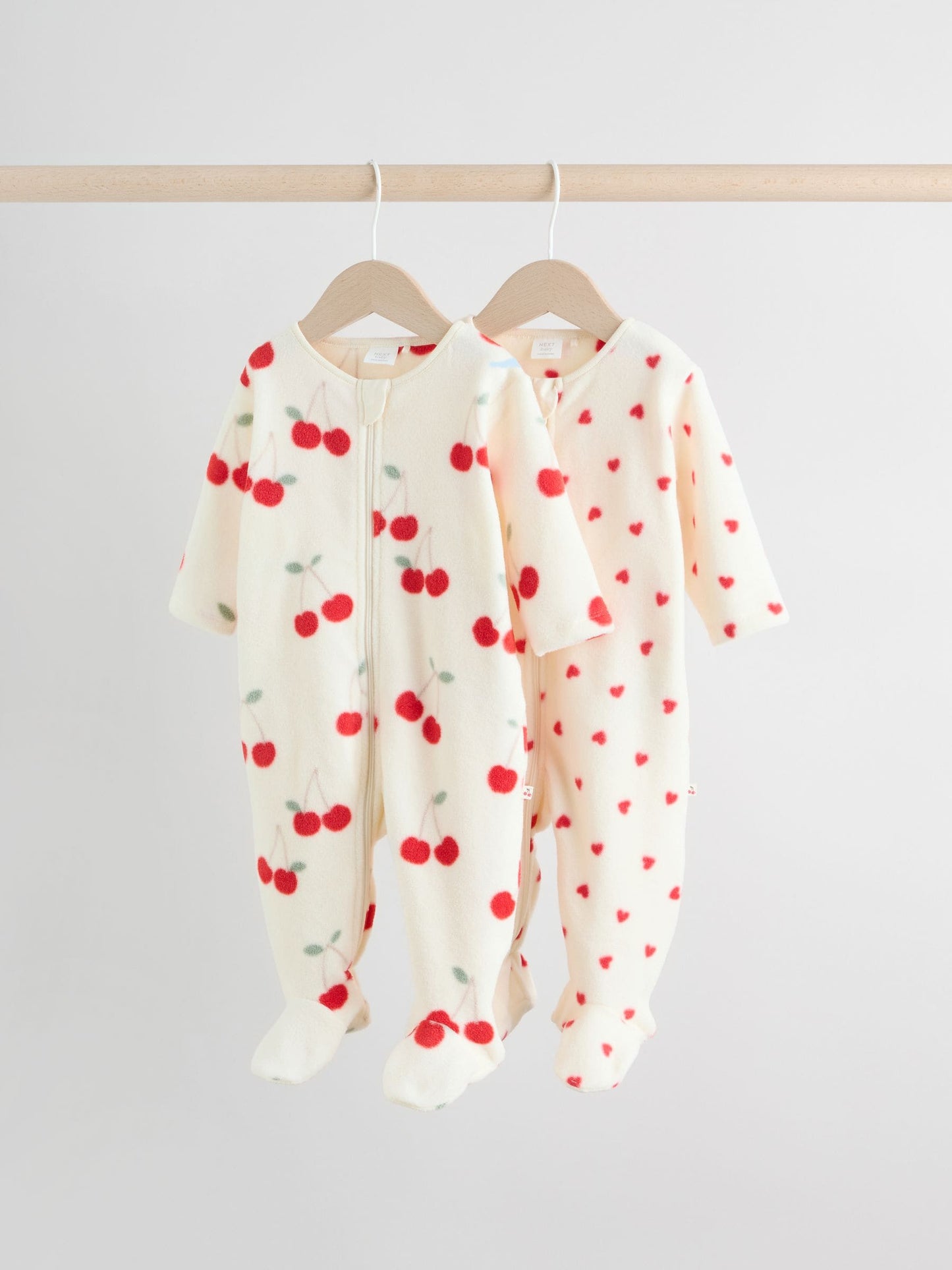 Red 2 Pack Micro Fleece Two Way Zip Baby Sleepsuits