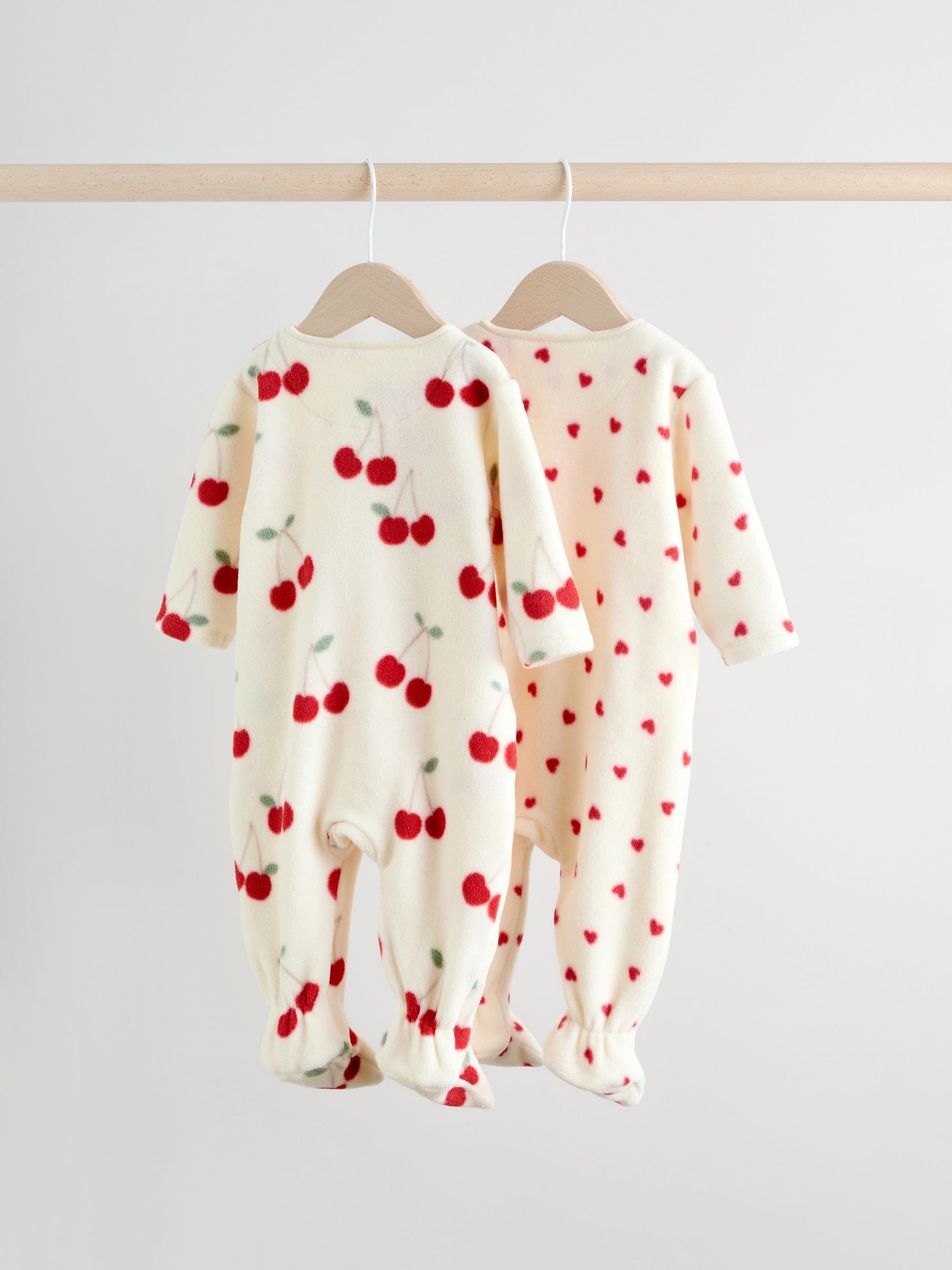 Red Cherry 2 Pack Micro Fleece Two Way Zip Baby Sleepsuits image 2
